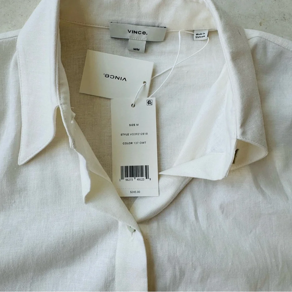 Vince Classic White linen blend Button-Up Shirt size M - Picture 9 of 16